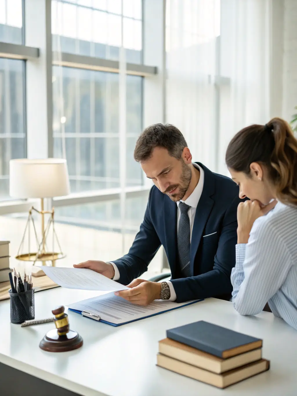 An image of a lawyer consulting with a client in a courtroom setting, emphasizing trust and professionalism, for Johnson & Morales Law Group's personal injury law services.