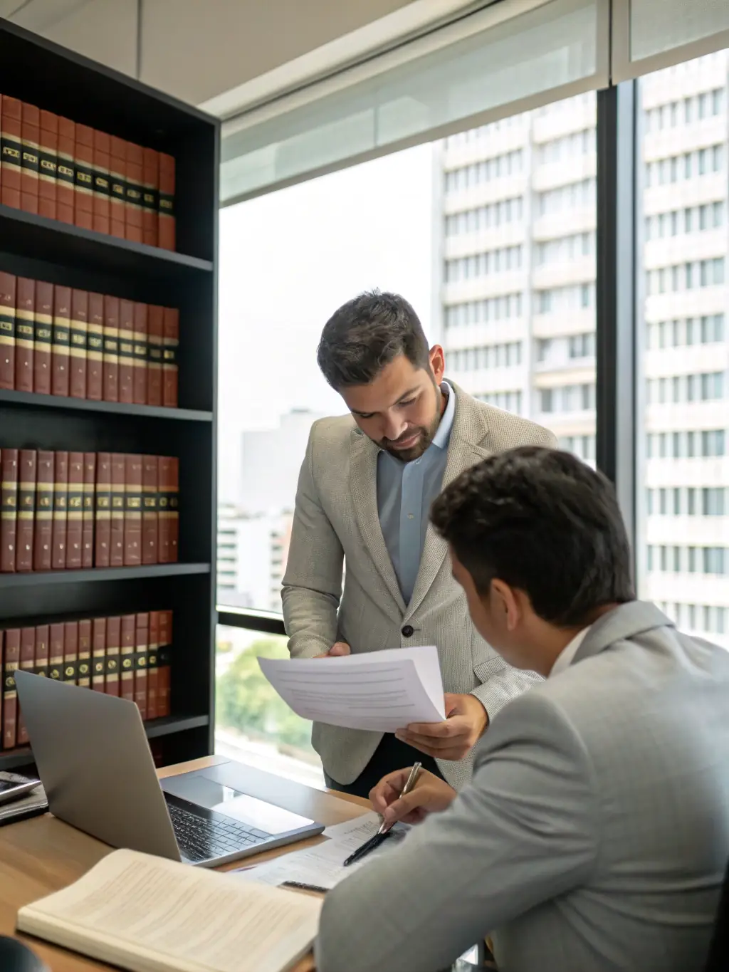 An image of a lawyer reviewing estate documents with a client in a professional setting, showcasing Johnson & Morales Law Group's estate planning services.